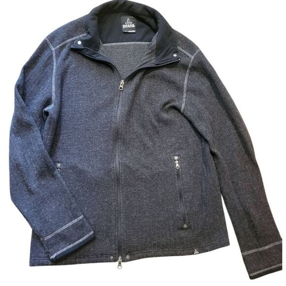 Prana Zip Sweater Men's Large Grey Ribbed Knit Wool Blend Cardigan Barclay - Picture 1 of 6